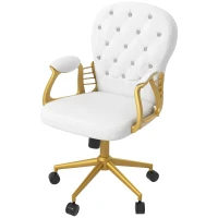 Vinsetto Height Adjustable Home Office Chair, Button Tufted Computer Chair with Padded Armrests and Tilt Function, Cream White(m-11)