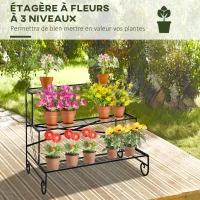 Outsunny Étagère à Fleurs Supports de Pots Porte Plante Escalier Plantes avec étagères en métal 3 Niveaux Forme escalier intérieur/extérieur pour Maison Balcon Jardin dim. 95L x 63l x 72H cm Noir(m-4)