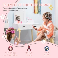 ZONEKIZ Coiffeuse enfant table de maquillage avec tabouret miroir et 2 tiroirs 3 à 6 ans 60 x 40 x 95 cm blanc et bois(m-4)