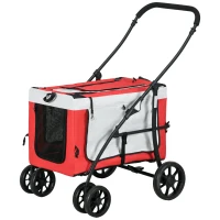 PawHut Foldable Dog Stroller, Pet Travel Crate, with Detachable Carrier, Soft Padding, for Mini, Small Dogs - Red(m-11)