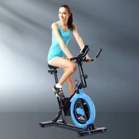 HOMCOM Cyclette da Camera con Trasmissione a Cinghia, Cyclette Professionale con Manubrio e Sellino Regolabili, Volano 6kg, Schermo LCD, Fino a 120kg, Nero e Azzurro(m-2)