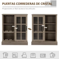 HOMCOM Aparador de Cocina Moderno con Puerta de Vidrio Soporte para 6 Copas y Botellero 79x39x92 cm Café(m-5)