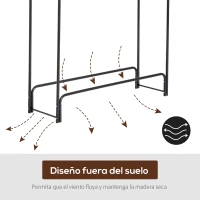 HOMCOM Estante de Leña para Chimenea 122x35x122 cm Soporte para Leña de Metal para Exterior e Interior Carga 150 kg Negro(m-4)