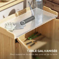 Outsunny Table de rempotage table de jardinage avec placard et étagères et plateau patins antidérapants en bois sapin jaune(m-4)