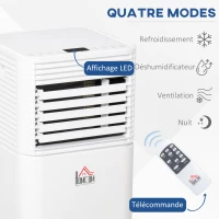 HOMCOM Climatiseur mobile 9000 BTU/H débit d'air 360 m³/h, minuterie 24H et télécommande, capacité max. de 28 m² blanc(m-4)