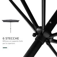 Outsunny Ombrellone Rettangolare 2x3 m da Giardino con Apertura a Manovella e Inclinazione Regolabile, Grigio(m-6)
