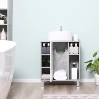 kleankin Waschbeckenunterschrank Badezimmerschrank Waschtischunterschrank mit Schrank Regale verstellbar U-förmiger Ausschnitt Spanplatte Grau+Weiß 60 x 30 x 68 cm(m-8)