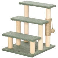 PawHut 48cm Three-Step Cat Tree, with Toy Ball, Jute Scratching Post - Green(m-11)