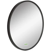 kleankin Round Bathroom Mirror, Modern Wall-mounted Makeup Mirror with Aluminium Frame for Washroom Living Room, Black, 40x40 cm(m-11)
