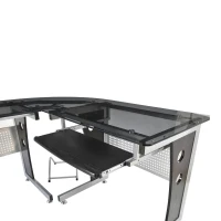 HOMCOM Bureau d'Angle en Verre Fumé Trempé Noir(m-7)