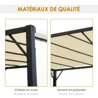 Outsunny Pergola tonnelle de jardin avec auvent coulissant 3 x 3 m - structure acier époxy et toile polyester - crème et noir(m-4)