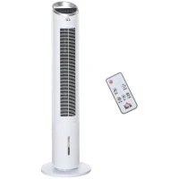 HOMCOM Turmventilator mit Wasserkühlung und Fernbedienung 60W 20㎡ 30 cm x 30 cm x 100,8 cm 3 Modi Weiß(m-1)