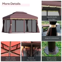 Outsunny 3 x 4m Aluminium Garden Gazebo, Marquee Canopy Shelter Pavilion Party Tent with Nets and Curtains for Garden and Deck, Coffee(m-5)