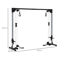 SPORTNOW Appareil de musculation double poulie vis à vis crossover, charge libre avec haltère 2 x 50kg dim. 245L x 85l x 207H cm(m-3)