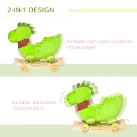 HOMCOM 2-IN-1 Schaukelpferd mit Räder Plüsch Schaukeltier Babyschaukel Spielzeug Grün 60 x 32 x 52 cm(m-4)