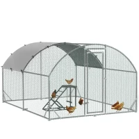 PawHut Walk In Chicken Run with Chicken Activity Shelf and Cover, 2.8 x 3.8 x 2m(m-1)