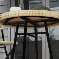 Outsunny Tavolino da Giardino Moderno in Rattan e Acciaio, 50x50x55 cm, Nero e color Legno(m-8)