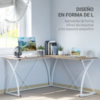 Vinsetto Escritorio en Forma de L Mesa para Oficina Mesa Esquinera con Marco de Metal para Estudio 142x142x76 cm Roble y Blanco(m-4)