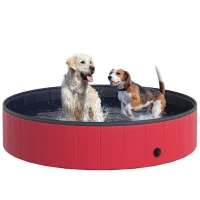 PawHut Piscina Plegable para Perros Gatos Ø140x30 cm Bañera Portátil para Mascotas PVC Antideslizante Múltiples Usos Color Rojo(m-1)
