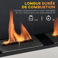 HOMCOM Cheminée bioéthanol Murale encastrable brûleur 2*0,9 L, environ 3 h de durée de combustion 110L x 14,5l x 54H cm Couverture 25-30 m² Acier inox(m-5)