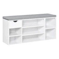 HOMCOM Shoe Storage Bench with Cushion - White(m-10)