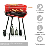 Outsunny Grill BBQ Barbecue a Carbonella Doppia Griglia Regolabile con Ruote Acciaio 51x70x75.5cm Nero e Rosso(m-4)