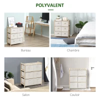HOMCOM Commode en tissu meuble de rangement avec 4 tiroirs pliants en tissu de lin style élégant pour chambre à coucher bureau salon 59 x 28 x 50 cm bois naturel beige(m-6)
