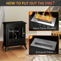 HOMCOM Ethanol Fireplace Stove, Freestanding Bioethanol Fire, Indoor Ethanol Burner with 0.9 Litres Volume, Burns for Up to 3.3 Hours, 21 Inch, Black(m-5)