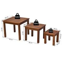 Outsunny 3er Set Couchtisch, Stapeltisch, Garten Beistelltisch, Geartentisch, Kaffeetisch, Akazie, Natur, 50 x 50 x 45 cm/39 x 39 x 36 cm/28 x 28 x 27,5 cm(m-3)