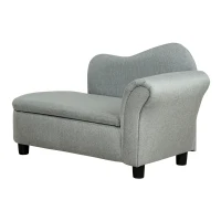 HOMCOM Kindersofa, Récamiere, verstecktes Staufach, Rahmen aus Eukalyptusholz, grau, 80 x 40 x 49cm(m-1)