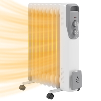 HOMCOM Radiador de Aceite Silencioso 2000W con Ruedas Temperatura Ajustable Protección contra Sobrecalentamiento Blanco