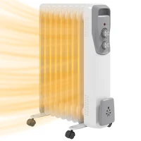 HOMCOM Radiador de Aceite Silencioso 2000W con Ruedas Temperatura Ajustable Protección contra Sobrecalentamiento Blanco(m-1)