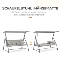 Outsunny Hollywoodschaukel Gartenschaukel Hängebank 3 sitzer Schaukel mit verstellbarem Dach Liegefunktion Polyester Braun 215 x 120 x 165 cm(m-6)