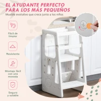 HOMCOM Torre de Aprendizaje para Niños Taburete Infantil con Altura Ajustable en 3 Posiciones y Plataforma Antideslizante para Cocina Comedor Baño 47x47x90 cm Blanco(m-7)