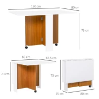 HOMCOM Ausklappbarer Esstisch Ausziehbarer Esstisch, mobil, modernes Design, 120 cm x 80 cm x 73 cm, Teak + Weiß(m-3)