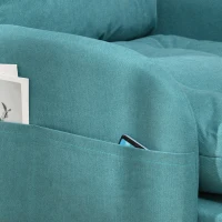 HOMCOM Upholstered Recliner Armchair with Footstool Set, Modern Button Tufted Accent Chair with Adjustable Backrest, Cushions, Wood Legs and Side Pockets for Living Room, Bedroom, Home Study, Blue(m-9)