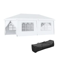 Outsunny 3 x 6 m Garden Pop Up Gazebo, Wedding Party Tent Marquee, Water Resistant Awning Canopy with Sidewalls, Windows, Carry Bag, White(m-11)