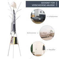 HOMCOM Garderobenständer Kleiderständer mit Ablage und 8 Haken Jackenständer Moderner Garderobe für Kleidung Hut Tasche, Wohnzimmer, Weiß(m-6)