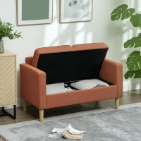 HOMCOM Zweisitzer-Sofa mit Stauraum und soliden Holzbeinen, für Wohnzimmer, Schlafzimmer, 117 x 63 x 79 cm, Orange(m-8)