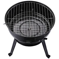 Outsunny Barbecue à charbon ronde portable barbecue de jardin résistant avec couvercle métal 36,5 x 36,5 x 54 cm noir(m-8)