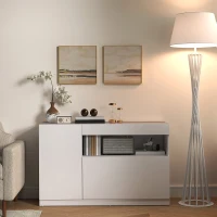 HOMCOM Credenza Moderna Bassa con Ante Ammortizzate e Apertura a Pressione, Ripiani Regolabili, Bianco(m-2)