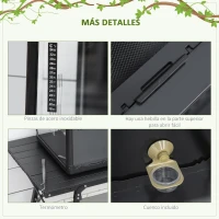 PawHut Terrario para Reptiles Caja de Alimentación de Insectos de Acrílico con Comedero Termómetro 2 Portalámparas E27 e Interruptor para Lagarto Camaleón 60x40x40,5 cm Negro(m-5)