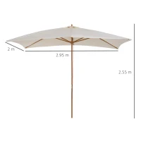 Outsunny 2 x 3m Wooden Garden Parasol Umbrella Outdoor Sun Shade Canopy, Cream White(m-3)