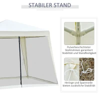 Outsunny Gartenpavillon Pavillon Festzelt Partyzelt wetterfest Zelt mit Moskitonetz Metall + Polyester Cremeweiß 3 x 3 m(m-5)