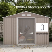 Outsunny 9 x 6ft Garden Metal Storage Shed, Outdoor Storage Tool House with Vents, Foundation and Lockable Double Doors, Brown(m-6)