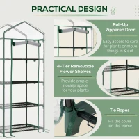 Outsunny 4 Tiers Mini Portable Greenhouse Compact Plant Grow Shed Metal Frame Transparent Clear Cover 160H x 70L x 50Wcm(m-6)