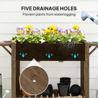 Outsunny 46 x 94cm Wooden Raised Planter, with Shelves - Carbonised(m-7)