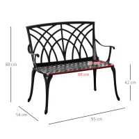 Outsunny 2-Seater Cast Aluminium Garden Bench Loveseat Outdoor Furniture Chair w/ Decorative Backrest & Ergonomic Armrest for Patio Terrace Porch(m-3)
