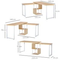 HOMCOM 360° Rotating Corner Desk L-Shaped Dining Table with Storage Shelf Workstation Writing Table Home Office Oak Tone(m-3)