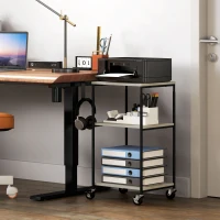HOMCOM Druckerständer mit 3 Ebenen, höhenverstellbar, Mobiler Druckertisch auf Rollen, für Homeoffice, Metall und Holz(m-7)